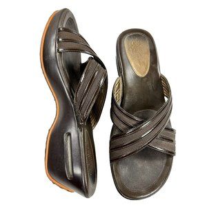 Cole Haan NikeAir Soles Brown with Orange Slip On Wedge Criss Cross Sandals 6.5